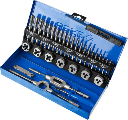 32 предмета, набор метчиков комплектных и плашек, сталь Р6М5 ЗУБР