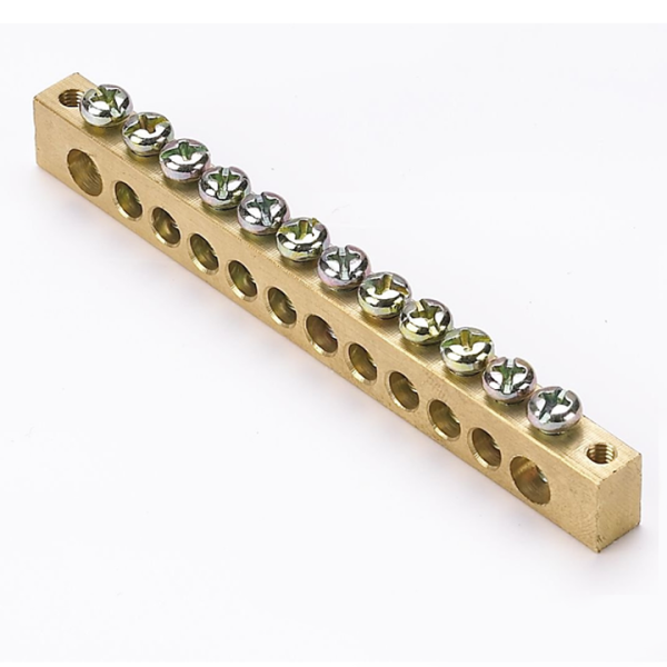 Шина PEN "ноль-земля" (8х12мм) 12 отверстий латунь крепеж по краям PROxima EKF