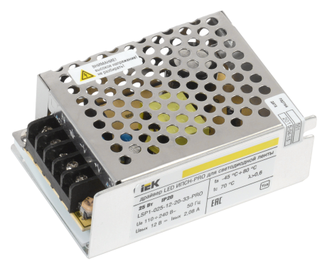 Драйвер LED ИПСН-PRO 25Вт 12В блок-клеммы IP20 IEK
