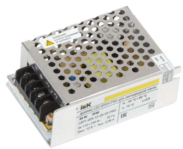 Драйвер LED ИПСН-PRO 25Вт 12В блок-клеммы IP20 IEK