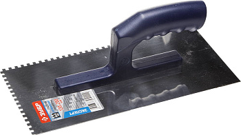 Профи 130х280 мм, 4х4 мм, гладилка штукатурная зубчатая нержавеющая с пластиковой ручкой. Серия Профессионал. ЗУБР