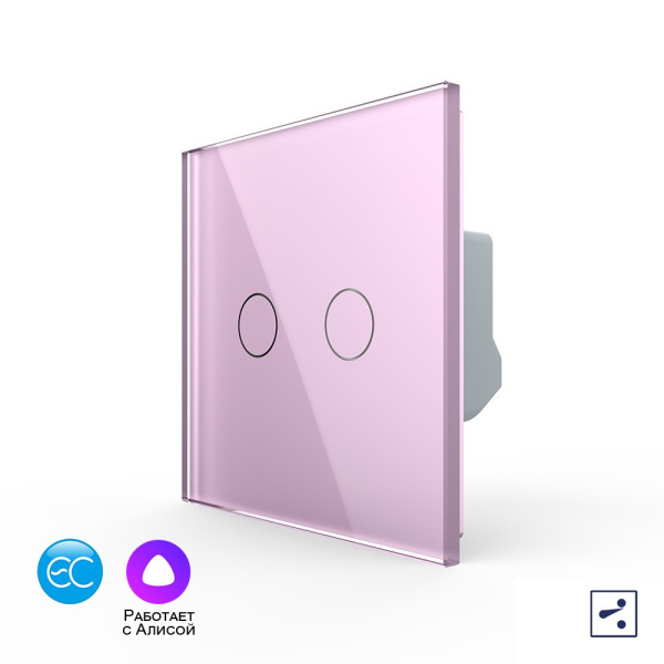 Двухклавишный проходной умный сенсорный выключатель EC, 1 пост, цвет розовый Livolo