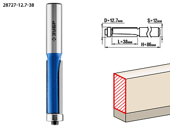 12.7x38мм, хвостовик 12мм, фреза кромочная с нижним подшипником ЗУБР