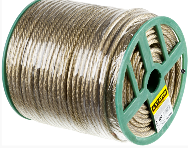 Трос стальной в полимерной оболочке  8 мм, L 100 м, STAYER