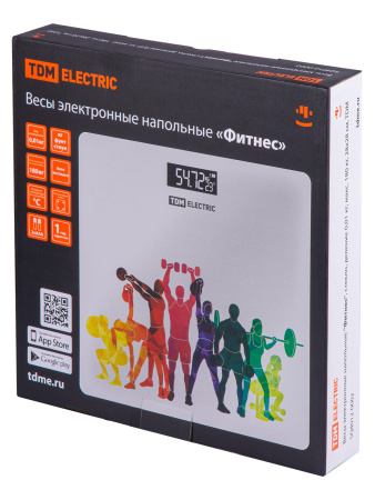 Весы электронные напольные "Фитнес", стекло, деление 0,01 кг, макс. 180 кг, 28х28 см, TDM
