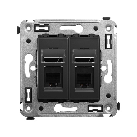 Телефонная розетка RJ-12 в стену двойная, "Avanti", "Черный матовый" DKC