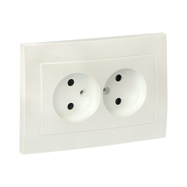 Валенсия Лицевая панель розетка 2-местной б/з 10А жемчуг с защ, штор, EKF