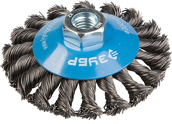 ЭКСПЕРТ. Щетка коническая для УШМ, плетеные пучки стальной проволоки 0,5мм, 100ммхМ14 ЗУБР