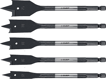 5 шт, 12-16-18-20-25мм, набор сверл перовых по дереву, хвостовик HEX 1/4" ЗУБР