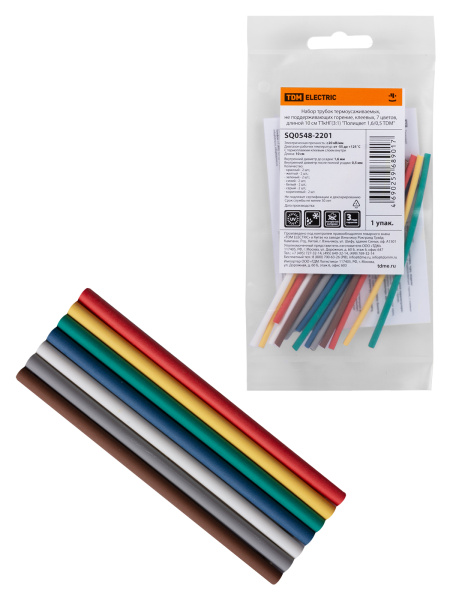 Набор трубок термоусаживаемых, не поддерживающих горение, клеевых, 7 цветов, длиной 10 см ТТкНГ(3:1)