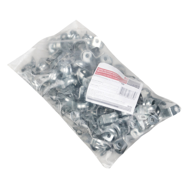 Скоба металлическая двухлапковая d19-20 мм (100 шт) PROxima EKF