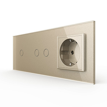 Сенсорный выключатель 3 клавиши (1-2) с розеткой 3 поста, цвет шампань Livolo