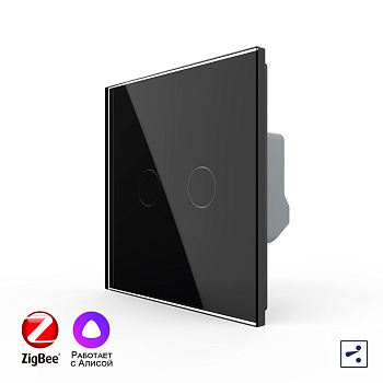 Двухклавишный проходной умный сенсорный выключатель Livolo ZigBee, 1 пост, Черный VL-C702SZ-2BG