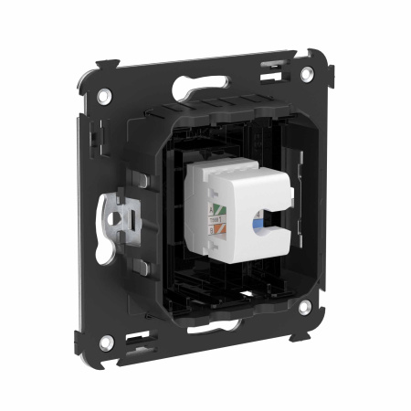 Телефонная розетка RJ-12 без шторки в стену одинарная, "Avanti", "Черный квадрат" DKC