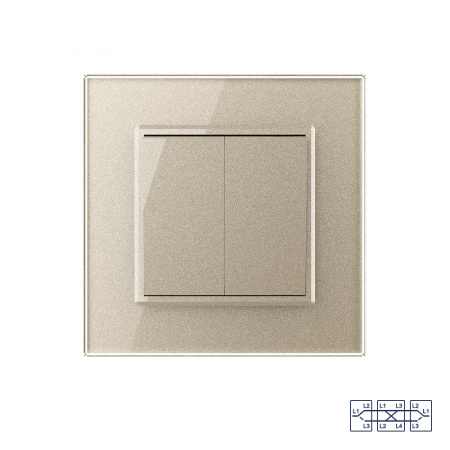 Двухклавишный перекрестный механический выключатель 1 пост, цвет шампань Livolo