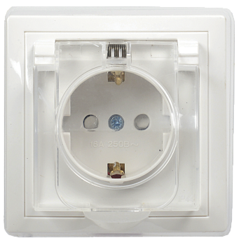Розетка 1-местная РСбш10-3-ККБ-44 с з/з с защитной шторкой с крышкой керамика IP44 16А КВАРТА белый 