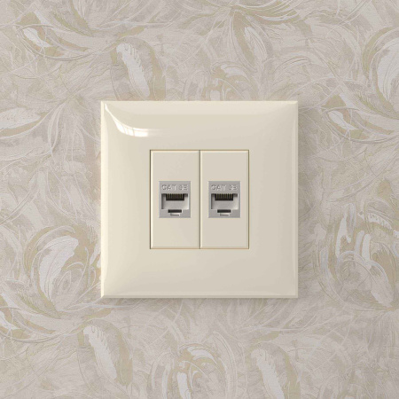 Компьютерная розетка RJ-45 без шторки в стену, кат.5e двойная экранированная, "Avanti", "Ванильная дымка" DKC