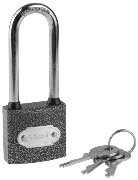 Замок "Мастер" навесной, металлический корпус, удлиненная закаленная дужка, 38мм ЗУБР