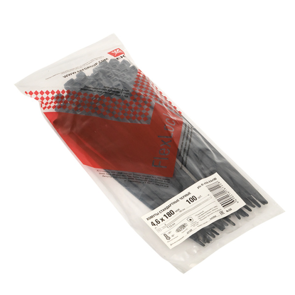 Хомут P6,6 стандартный (ч), 4,6x180 (100шт) FlexLock PROxima EKF