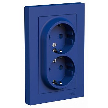 ATLASDESIGN Розетка двойная с заземлением со шторками 16А, аквамарин Schneider Electric ATLASDESIGN Розетка двойная с заземлением со шторками 16А, аквамарин Schneider Electric