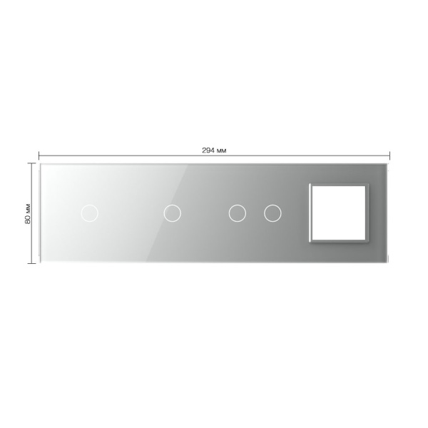 Панель для 3-х сенсорных выключателей и розетки, 4 клавиши (1+1+2), цвет серый, стекло Livolo