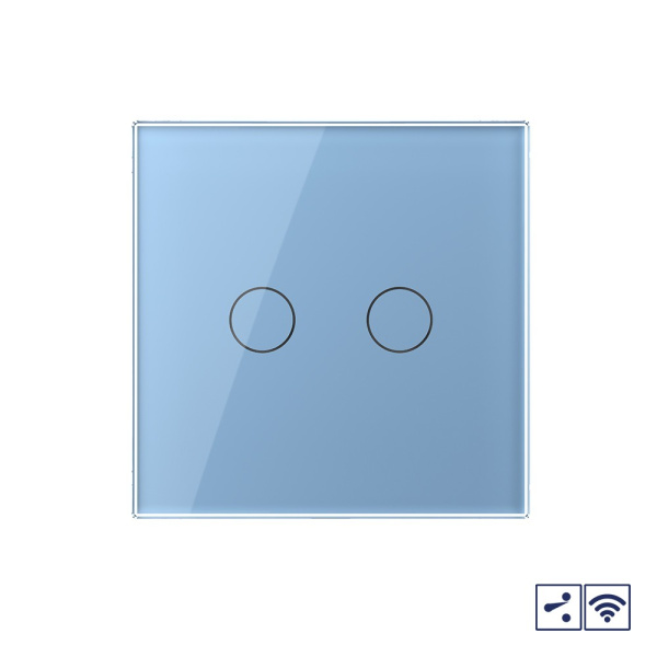 Сенсорный проходной радиоуправляемый выключатель 2 клавиши 1 пост Синий Livolo