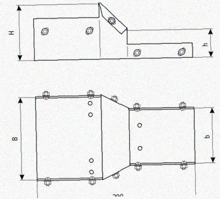 Лоток переходной замковый ЛПЗ 200х65-100х50 УТ1,5 горячее цинкование, S1,5