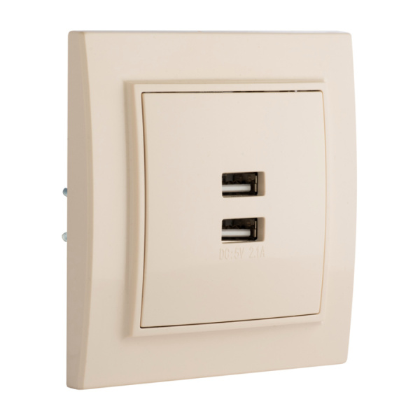 Минск Розетка USB 2-местная СП 2,1А бежевая EKF Минск Розетка USB 2-местная СП 2,1А бежевая EKF