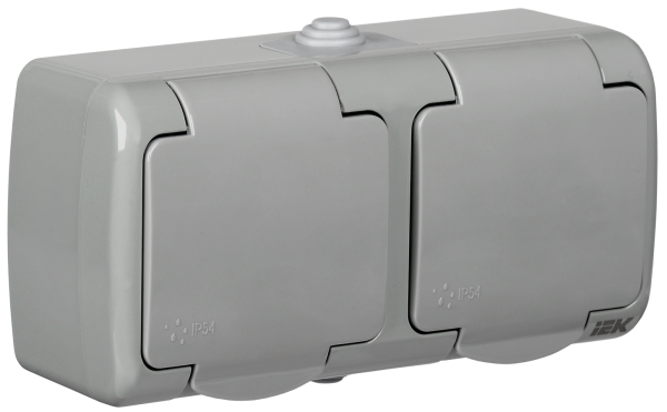 Розетка 2-местная для ОУ РСш22-2-А с з/з и крышкой 16А IP54 AQUATIC IEK