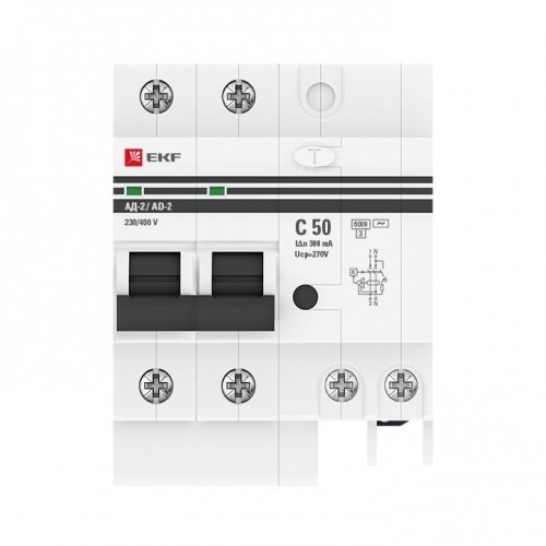 Дифференциальный автоматический выключатель АД-2 50А 300мА (хар, С, АС, электронный) 6кА PROxima EKF фото 2