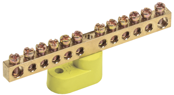 Шина PE "земля" на одном угловом изоляторе ШНИ-6х9-12-У1-Ж IEK