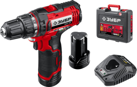 12В, 2 АКБ (2Ач), в кейсе, дрель-шуруповерт. ДШЛ-125-22 ЗУБР