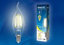 Лампа светодиодная LED свеча на ветру 6 Вт Е14 3000К Прозрачный Uniel