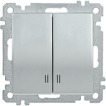 Выключатель 2-клавишный с индикацией ВС10-2-1-Б 10А BOLERO серебряный IEK