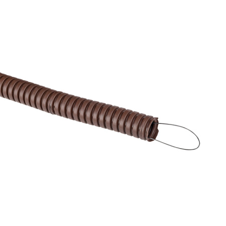 Труба гофр, ПВХ с протяжкой d16 мм (25 м) темное дерево EKF-Plast