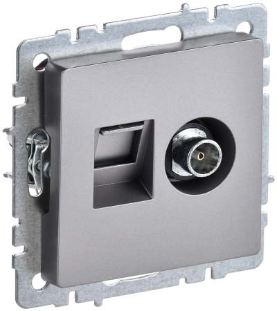 BRITE Розетка двойная TV+RJ45 кат.5E РТВ/РК12-БрС сталь IEK