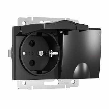 Розетка двойная влагозащ. с зазем. с защит. крышками и шторками (черный матовый) СУ IP44 Werkel