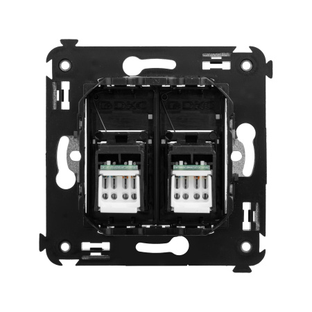 Компьютерная розетка RJ-45 в стену, кат.6А двойная, "Avanti", "Черный квадрат" DKC