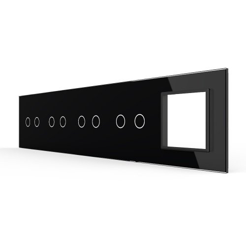 Панель для 4-х сенсорных выключателей и розетки, 8 клавиш (2+2+2+2), цвет черный, стекло Livolo