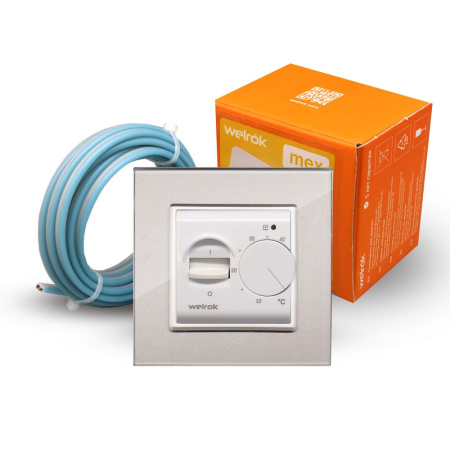 Терморегулятор Welrok MEX для рамки LIVOLO с механическим управлением, датчик пола 3 м, цвет белый с серой рамкой