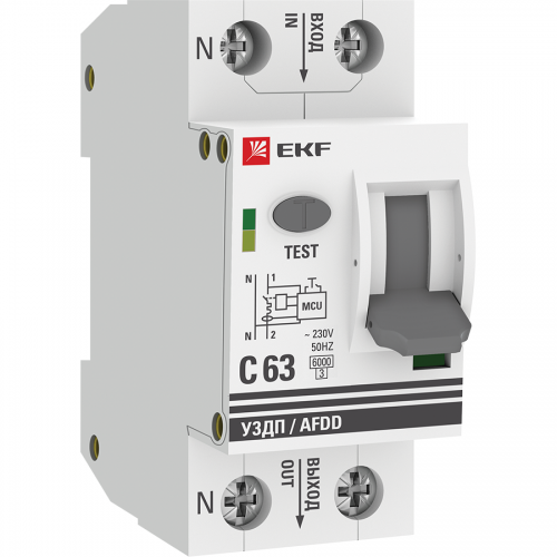 Устройство защиты от дугового пробоя (УЗДП) с автоматическим выключателем 1П+N 63А (C) 6кА PROxima EKF
