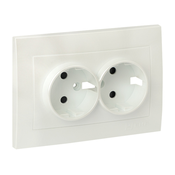 Валенсия Лицевая панель розетки 2-местной с/з 16А жемчуг с защ, штор, EKF