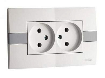 ECO Розетка СУ 2 мест 10А белый/серый IP20 Mono