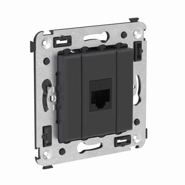 Компьютерная розетка RJ-45 без шторки в стену, кат.6 одинарная, "Avanti", "Черный матовый" DKC