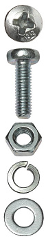 Винт (DIN7985) в комплекте с гайкой (DIN934), шайбой (DIN125), шайбой пруж. (DIN127), M3x10мм, 45шт, ЗУБР