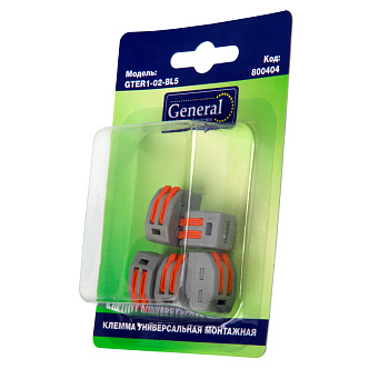 GTER1-02-BL5 клемма универсальная монтажная 2-проводная, блистер 5шт General