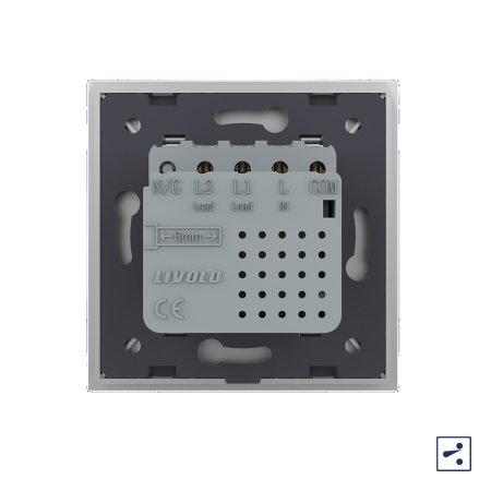 Двухклавишный проходной сенсорный выключатель Module, цвет серый Livolo