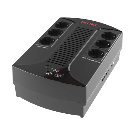 Линейно-интерактивный ИБП ДКС серии Info PDU, 600 ВА/360 Вт, 1/1, 6xSchuko, USB для зарядки (2), USB + RJ11, 1x7Aч DKC