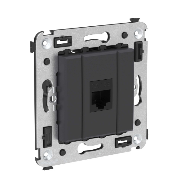 Компьютерная розетка RJ-45 без шторки в стену, кат.5е одинарная, "Avanti", "Черный матовый" DKC