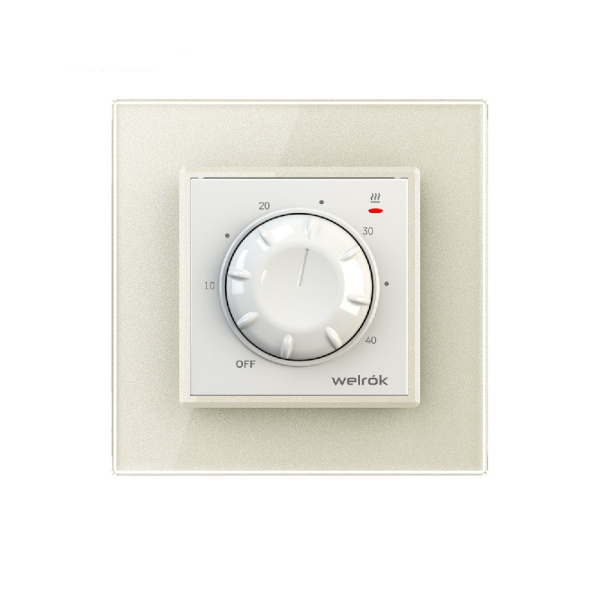 Терморегулятор Welrok RTP для рамки LIVOLO с механическим управлением, датчик пола 3 м, цвет белый с жемчужной рамкой Терморегулятор Welrok RTP для рамки LIVOLO с механическим управлением, датчик пола 3 м, цвет белый с жемчужной рамкой